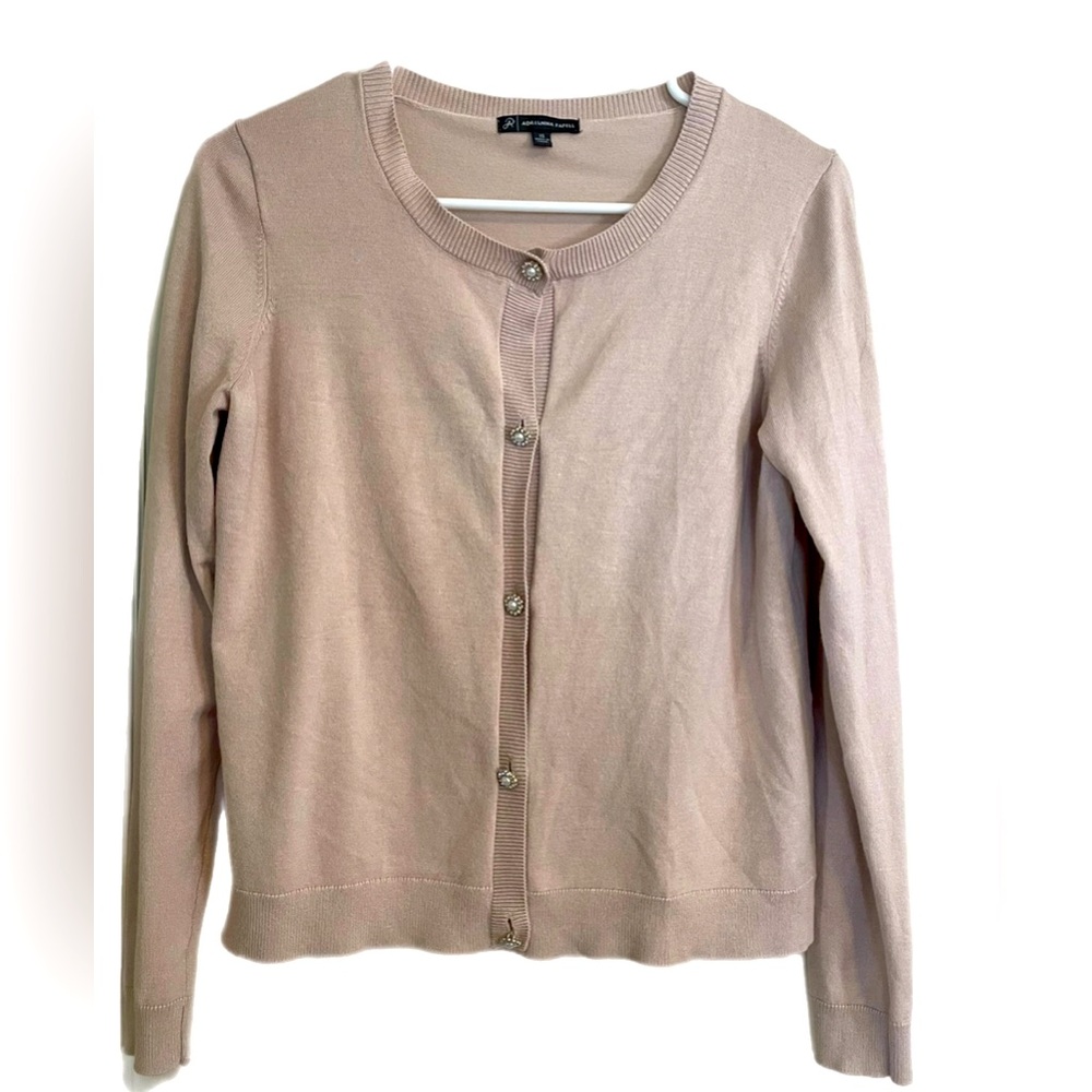 Adrianna Papell Pearl Button Cardigan Small Beige Academia Preppy Quiet Luxury